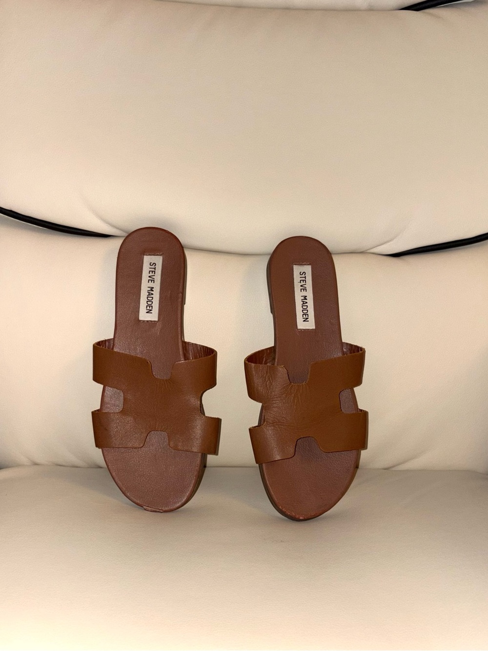 Steve Madden Brown Double-Strap Slide Sandals